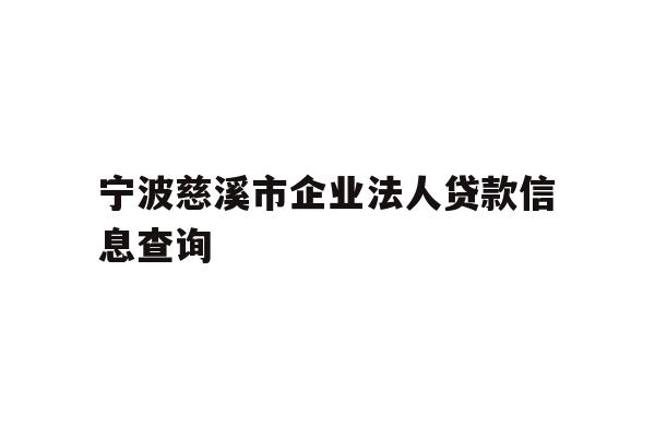 宁波慈溪市企业法人贷款信息查询