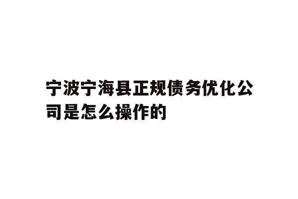 详细阅读:宁波宁海县正规债务优化公司是怎么操作的 宁波宁海县正规债务优化公司是怎么操作的