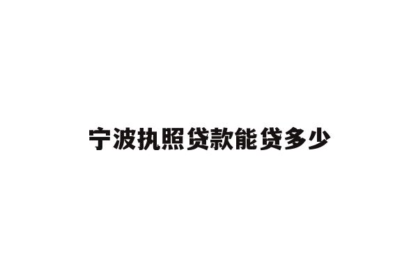 宁波执照贷款能贷多少